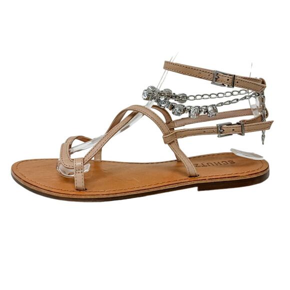SCHUTZ Crystal Embellished Leather Strappy Thong Sandals size 7B Neutral Boho - Picture 7 of 12